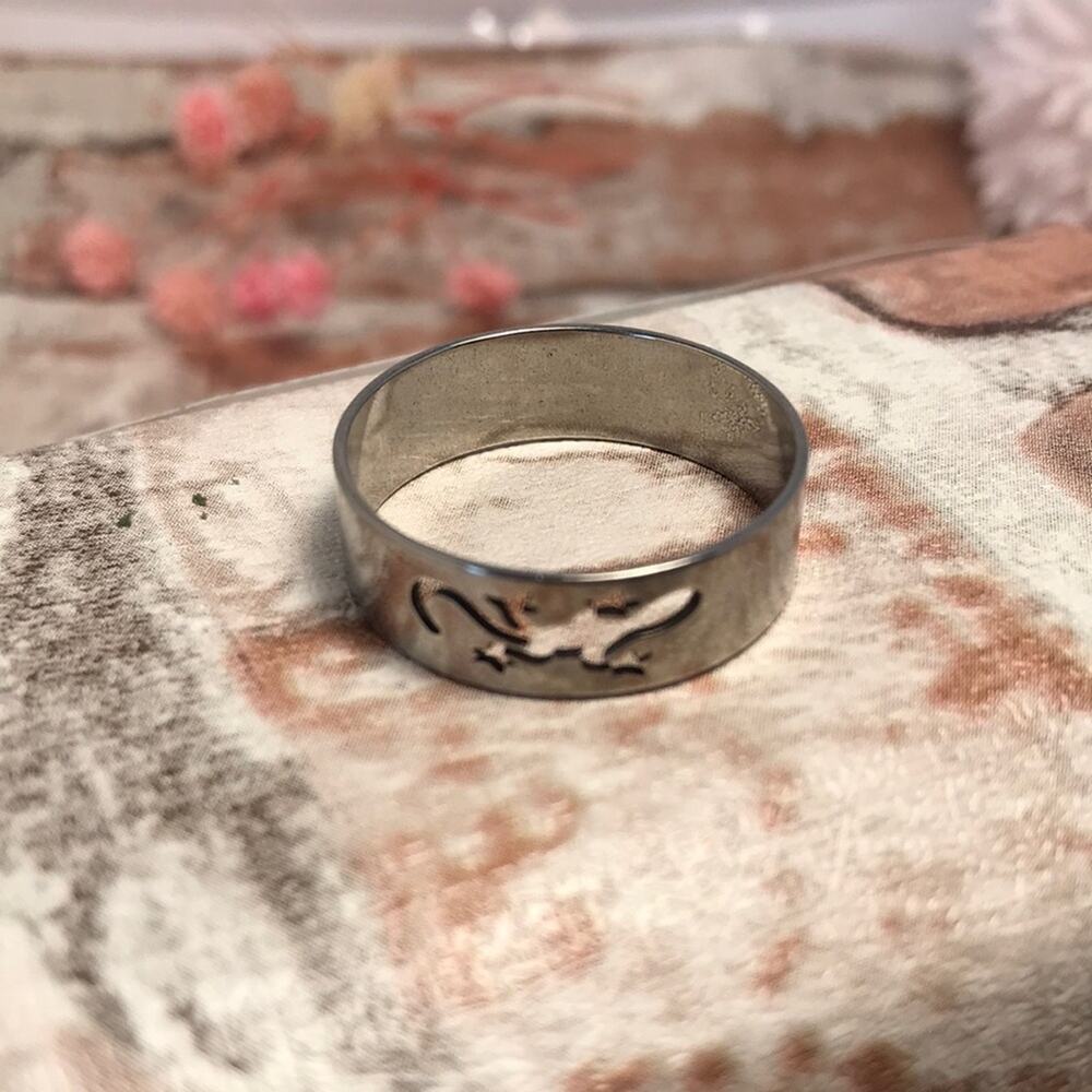 Stainless Steel Silver Lizard Cutout Ring Sz 11.5